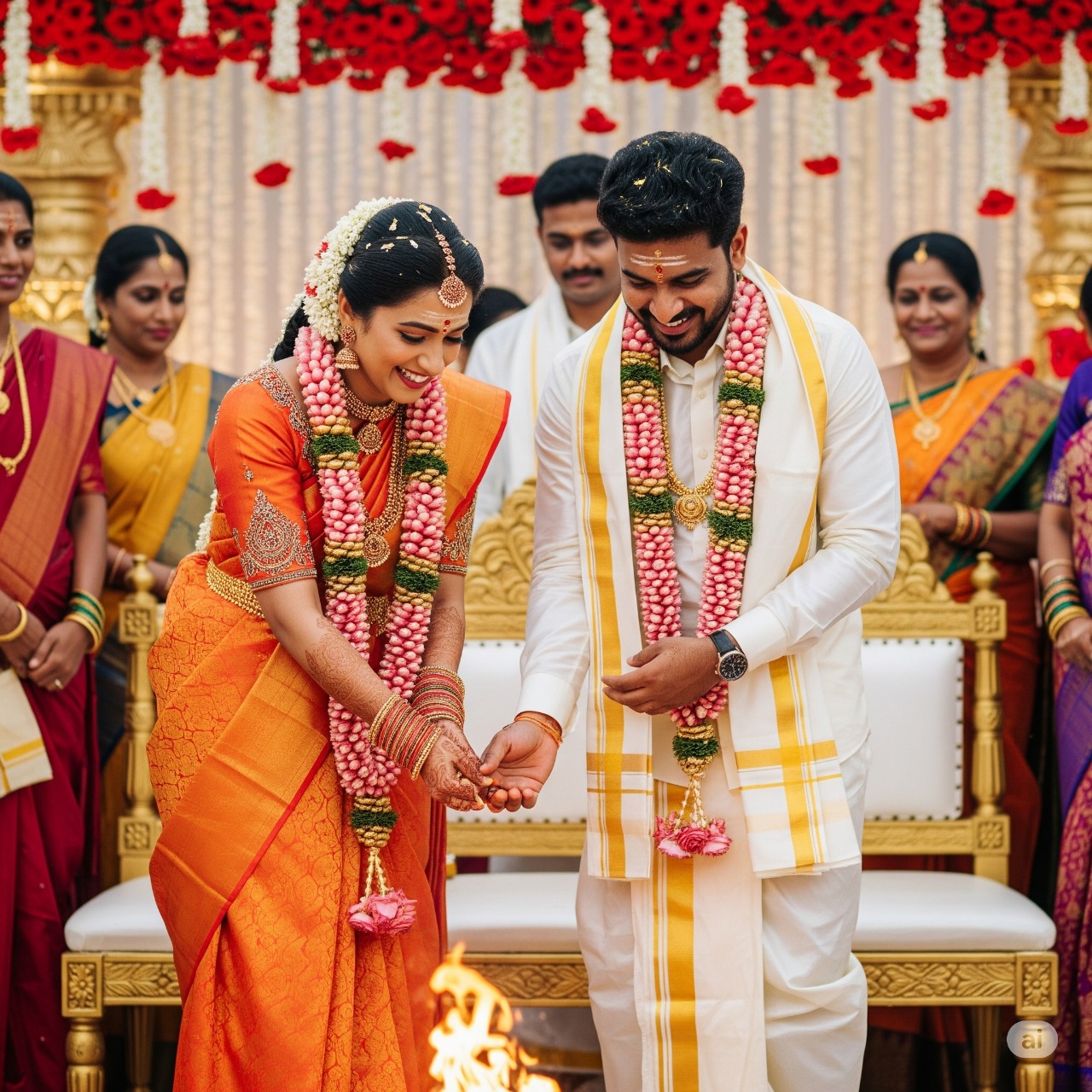 A wedding planner skillfully coordinates an elegant and colorful decorations and traditional customs