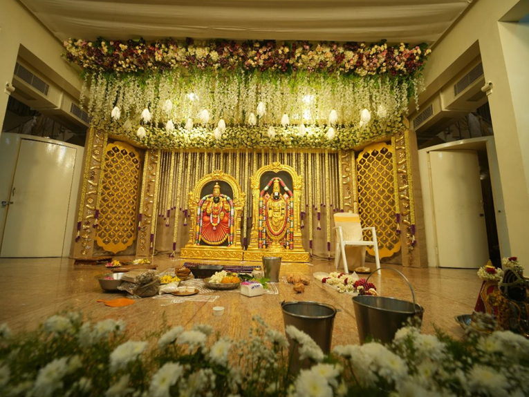 A beautifully decorated with pink and white elements, enhances the joyous occasion of love.