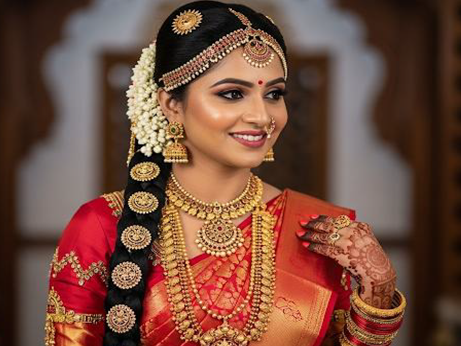 A bride receiving makeup from an artist, showcasing a moment of preparation for her special day.