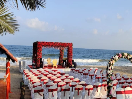 During a beautiful Indian wedding ceremony, cultural rituals are showcased in vibrant attire.
